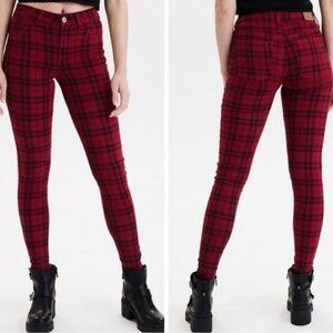 American Eagle Plaid Red/ Black Next Level Stretch Jeans Size 2
